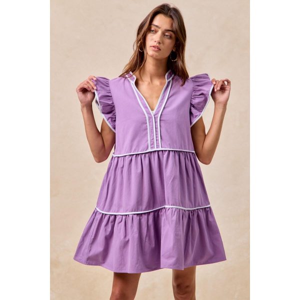 BiBi Gameday Theme Contrast Binding Ruffled Dress