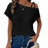 Women's Short-sleeved Solid Color Top Fashionable All-match Off-shoulder Knitted T-shirt
