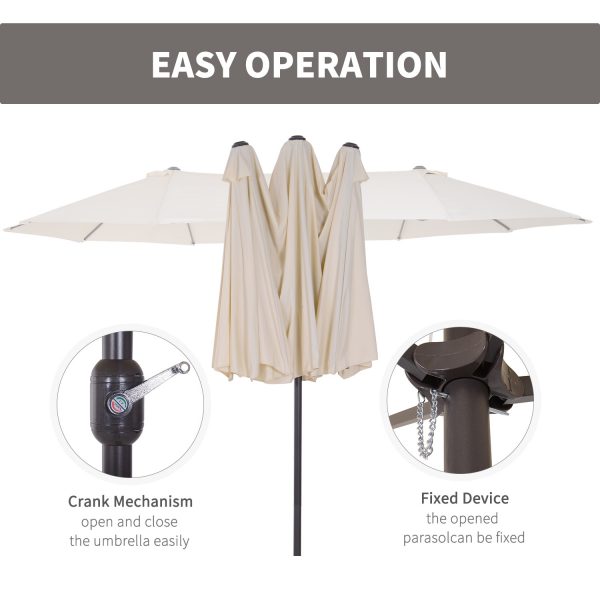15ft Double Sided Patio Umbrella Outdoor Market Extra Large Cream White With Crank For Deck Lawn  Pool