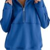 Women's Half Zip Sweatshirts Fleece Stand Collar Long Sleeve Thumb Hole Oversized Pullovers With Pockets