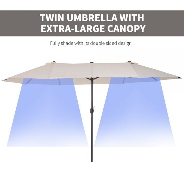 15ft Double Sided Patio Umbrella Outdoor Market Extra Large Cream White With Crank For Deck Lawn  Pool