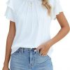 Summer Pleated Short Sleeve Round Neck Top Business Work Shirt