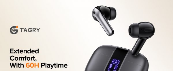 TAGRY Bluetooth Headphones True Wireless Earbuds 60H Playback LED Power Display Earphones with Wireless Charging Case IPX5 Waterproof in-Ear Ear buds with Mic for TV Smart Phone Laptop Computer Sports