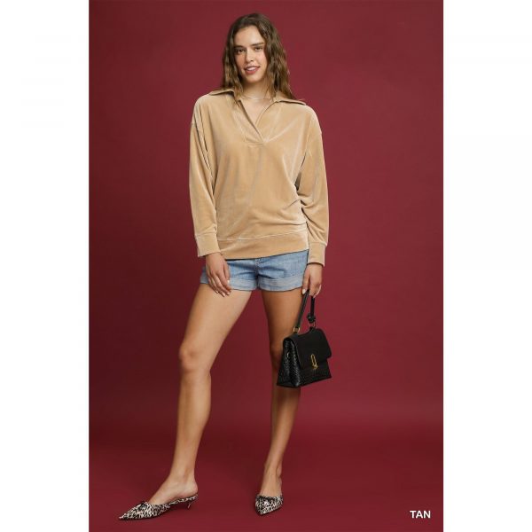 Umgee Soft Thermal Collared Long Sleeve Top