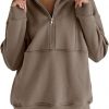 Women's Half Zip Sweatshirts Fleece Stand Collar Long Sleeve Thumb Hole Oversized Pullovers With Pockets