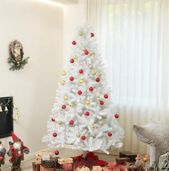 HOMCOM 9ft Tall Artificial Christmas Tree, Unlit Xmas Tree With 2132 Branch Tips, Auto Open, Steel Base, Holiday  For Home Office, White