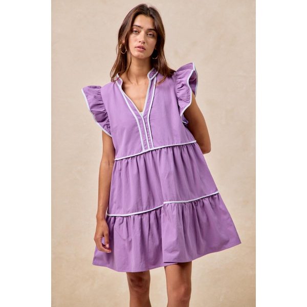 BiBi Gameday Theme Contrast Binding Ruffled Dress