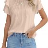 Summer Pleated Short Sleeve Round Neck Top Business Work Shirt