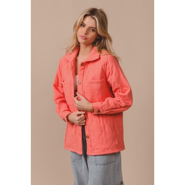 BiBi Quilted Wrinkle Gauze Long Sleeve Shacket
