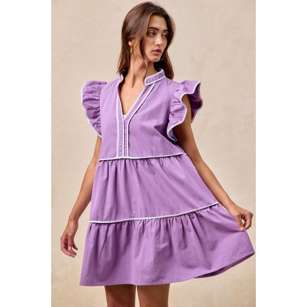 BiBi Gameday Theme Contrast Binding Ruffled Dress