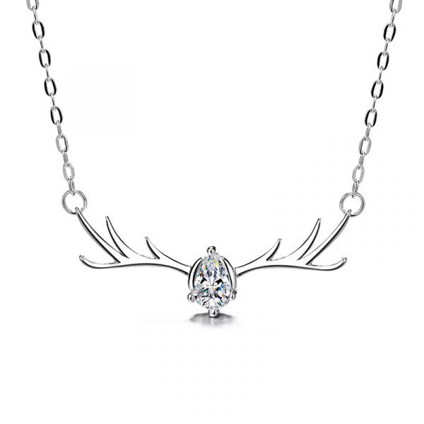 Sterling Silver One Deer Necklace With You Elk Antlers