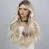 European And American Fashion T-shaped Lace Gold Gradient Wavy Curly Hair Wigs Shipped From Warehouse