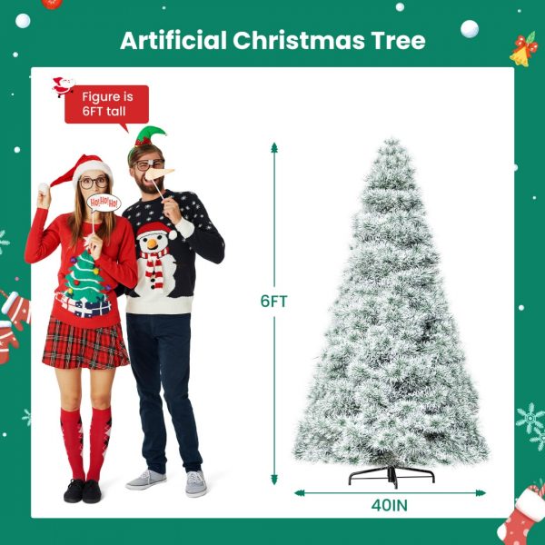 Pre-lit Artificial Christmas Tree, Prelighted Green Artificial Hinged Spruce Xmas Tree With 347 Branch Tips, 120 Incandescent Lights