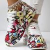 Women's Casual Round Toe Thick Sole Lace-Up Sneakers, Random Print Design, Comfortable Sporty Shoes For Daily Wear