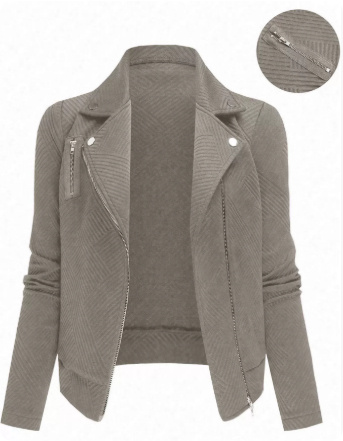 Women's Oblique Zipper Fastener Decoration Slim Casual Jacket