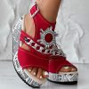 1004eac6-0fb3-4fcd-ae5b-e82a24850a02.jpg Newspaper Buckle Denim Wedge Slides - Anklet Not Included