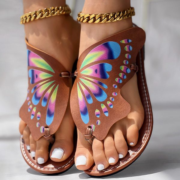 Utterfly Print Round Toe Flip Flops, Comfortable Summer Beach Shoes, Casual Women's Footwear, Perfect For Poolside And Daily Wear