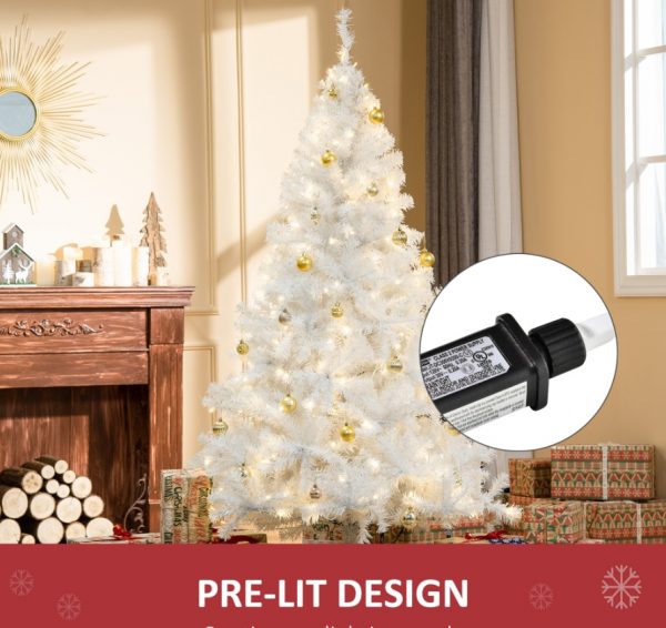 6ft White Christmas Tree Pre Lit PVC With Metal Stand 250 Warm White LED Tips For Home Decoration