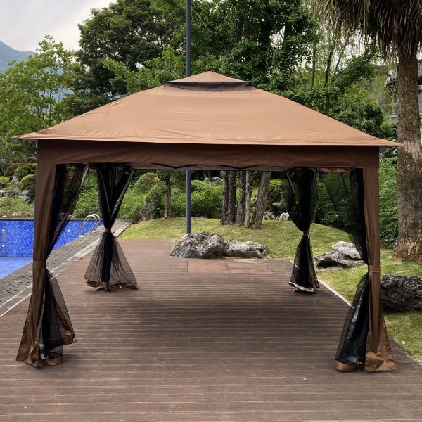 Outdoor 11x11 Ft  Up Gazebo Canopy With Zipper Netting, 2-Tier Soft Top Tent