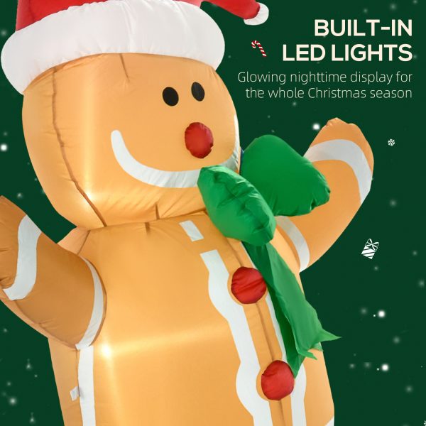 6ft Christmas Inflatable Gingerbread Man, Outdoor Blow-Up Yard Decoration With LED Lights Display
