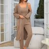 Women's Fuzzy 3 Piece Sweatsuit Open Front Cardigan Crop Tank Tops Wide Legs Pants Lounge Sets
