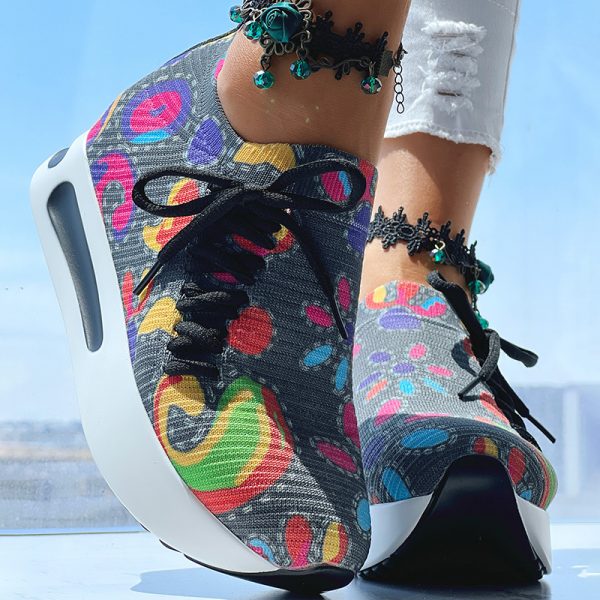 1b84ef73-493a-4084-ad91-f2e23e78f97d.jpg Women's Random Print Side Lace-Up Elastic Sport Shoes, Comfortable Slip-On Sneakers For Women, Casual Daily Wear Footwear