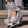 Round Toe Fish Mouth Leopard Print Casual High Heel Wedge Shoes - Anklet Not Included