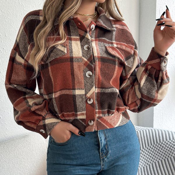 1cf91124-ef78-440a-90ea-5b111ac576cb.jpg Womens Button Down Shirts Jacket Long Sleeve Plaid Shackets Business Casual Blouse Top