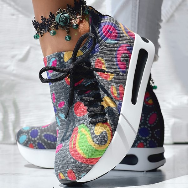 1eb4ee68-1832-42fd-be8a-0d13d84fc974.jpg Women's Random Print Side Lace-Up Elastic Sport Shoes, Comfortable Slip-On Sneakers For Women, Casual Daily Wear Footwear