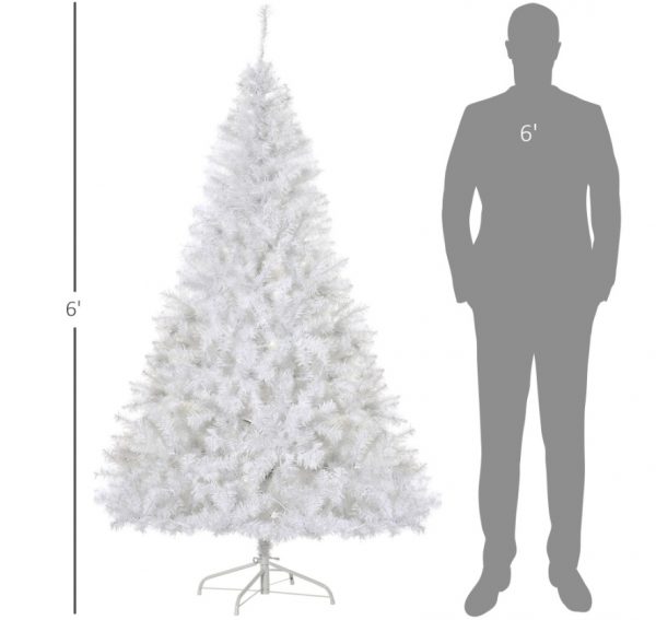 6ft White Christmas Tree Pre Lit PVC With Metal Stand 250 Warm White LED Tips For Home Decoration