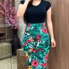 Printed Office Midi Pencil Dress Large Women Dress