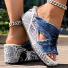 Newspaper Skull Original Hem Platform Wedge Slides - Anklet Not Included