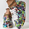Women's Casual Round Toe Thick Sole Lace-Up Sneakers, Random Print Design, Comfortable Sporty Shoes For Daily Wear
