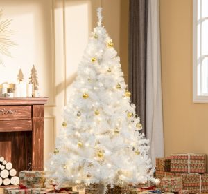 6ft White Christmas Tree Pre Lit PVC With Metal Stand 250 Warm White LED Tips For Home Decoration