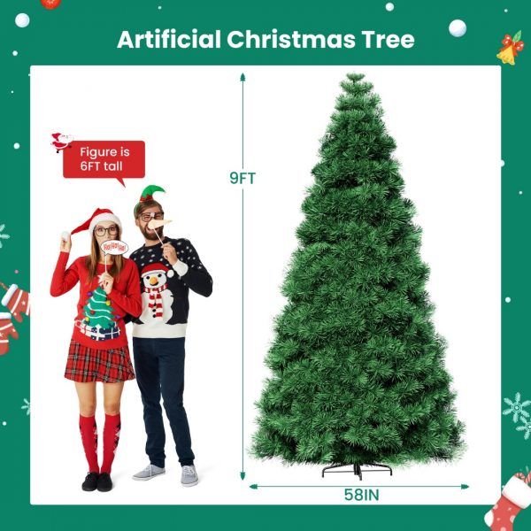 Pre-lit Artificial Christmas Tree, Prelighted Green Artificial Hinged Spruce Xmas Tree With 347 Branch Tips, 120 Incandescent Lights
