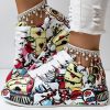 Women's Casual Round Toe Thick Sole Lace-Up Sneakers, Random Print Design, Comfortable Sporty Shoes For Daily Wear