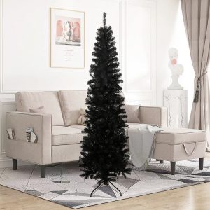 7.5 Ft. Black Slender Artificial Christmas Tree Including Collapsible Metal Stand