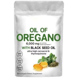 Oil Of Oregano With Black Seed Oil 6000mg Organic Oregano Oil Capsules -Non-GMO, Gluten Free 300 Softgels