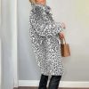 Women's Leopard Print Plush Jacket, Cozy Loose-Fit Warm Coat Elegant Medium-Length Fall Winter Outwear