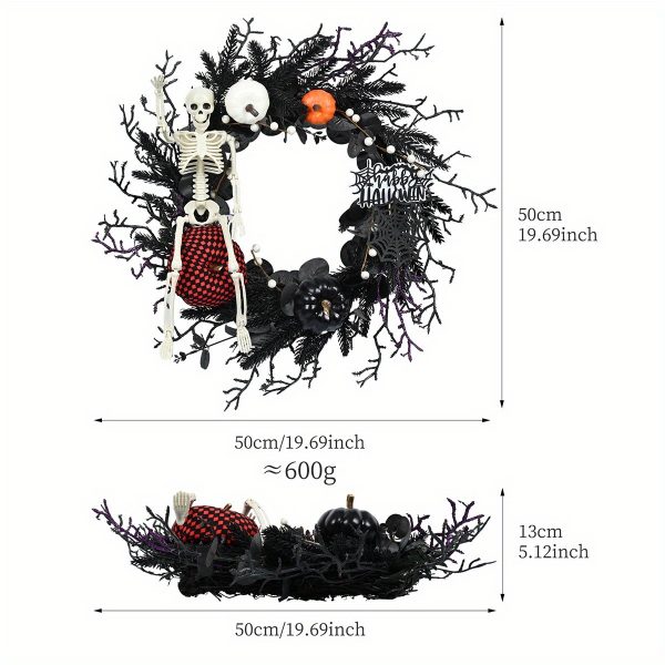 Halloween Wreath Decoration Skeleton Garland - Wall Hanging Plastic Decor For Harvest, Halloween & Universal Holidays