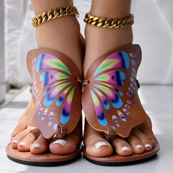 Utterfly Print Round Toe Flip Flops, Comfortable Summer Beach Shoes, Casual Women's Footwear, Perfect For Poolside And Daily Wear