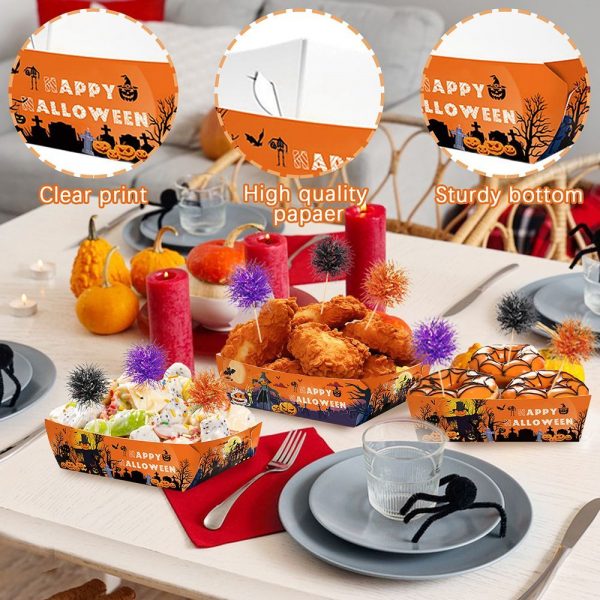 72 Pcs Halloween Party Supplies Halloween Disposable Paper Food Trays With 60 Pcs Firework Party Picks For Halloween Food Storage Charcuterie Board Serving