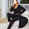 Women's Fuzzy 3 Piece Sweatsuit Open Front Cardigan Crop Tank Tops Wide Legs Pants Lounge Sets