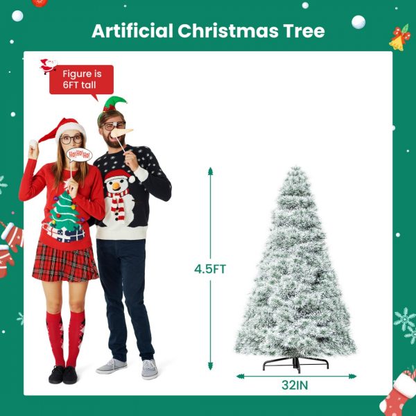 Pre-lit Artificial Christmas Tree, Prelighted Green Artificial Hinged Spruce Xmas Tree With 347 Branch Tips, 120 Incandescent Lights