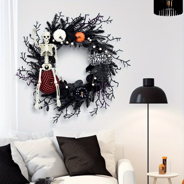 Halloween Wreath Decoration Skeleton Garland - Wall Hanging Plastic Decor For Harvest, Halloween & Universal Holidays