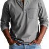 V-neck Long-sleeved T-shirt With Button Design Fashion Casual Solid Color Pullover Top Men's Clothing