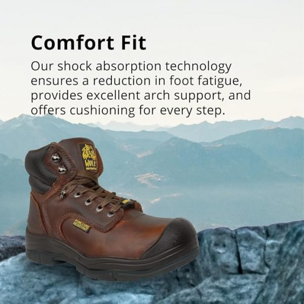 WOLF Work Boot | 100% Genuine Upper Leather | Oil, Heat, Chemical, Impact, Puncture, Abrasion Resistant | Electrical Hazards | Non-Slip Rubber Sole | Steel Toe | Padded Collar | Construction | Industrial PPE