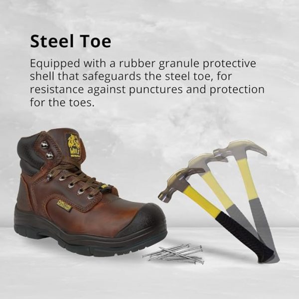 WOLF Work Boot | 100% Genuine Upper Leather | Oil, Heat, Chemical, Impact, Puncture, Abrasion Resistant | Electrical Hazards | Non-Slip Rubber Sole | Steel Toe | Padded Collar | Construction | Industrial PPE
