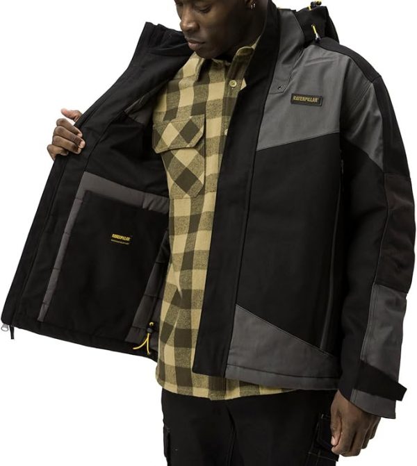 61u6y9As3fL._AC_SX679_ Cat erpillar Triton - Chaquetas aisladas para hombre con carcasa impermeable, cremallera frontal de 2 vías y capucha ajustable extraíble