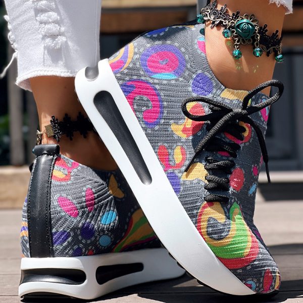 6a19349c-44b8-4af3-8321-b8b318159d31.jpg Women's Random Print Side Lace-Up Elastic Sport Shoes, Comfortable Slip-On Sneakers For Women, Casual Daily Wear Footwear